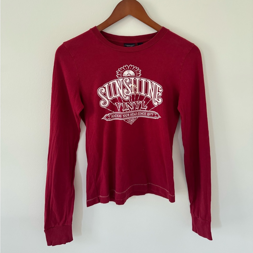 American Eagle Outfitters Red Long Sleeve Graphic Tee
